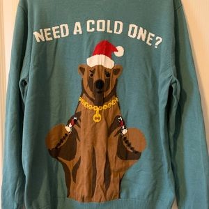 Mens XL Ugly Christmas Sweater - Polar Bear Holding Beers